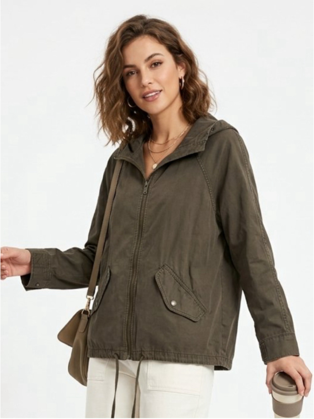Women's Aritzia Tna Hooded Cotton Utility Field Jacket Army Olive Green Small
